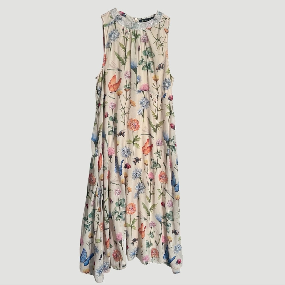 NWT Anthropologie Pankaj & Nidhi Beaded Floral Butterfly Garden Midi Dress Sz 12 - Picture 2 of 9